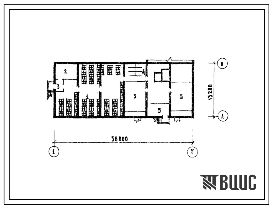Типовой проект Б-1-300(254-4-24с) Двойное использование помещений подвала поликлиники на 380 посещений в смену со стенами из кирпича, (убежище на 300 человек, размеры убежища 36м на 13,2м, режимы вентиляции 1,2).