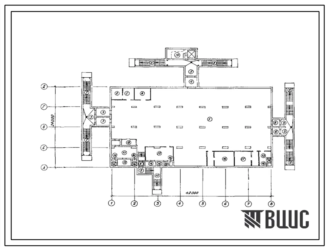 Типовой проект А-II,III,IV-1800-317.86 Склад материалов и оборудования отдельно стоящий заглубленный. Стены из железобетонных панелей по серии У-01-01/80 (убежище на 1800 человек, размеры убежища 42м на 24м, режимы вентиляции 1,2).