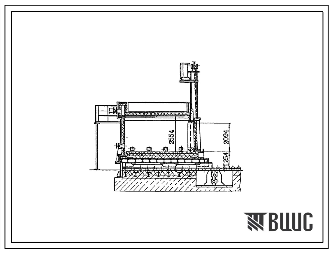 Типовой проект 406-9-334.88 Печь термическая с выкатным подом размерами 2,5 х 4,0 м на газе с ограждением из панелей