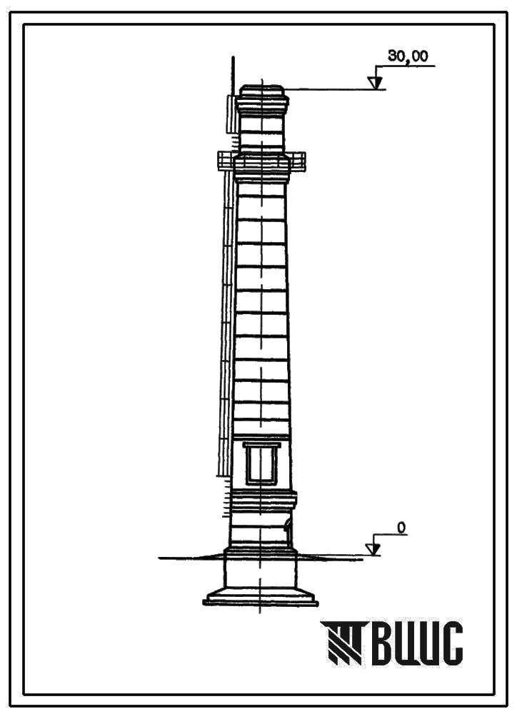 Типовой проект 907-2-128 Труба дымовая кирпичная для котельных установок Н=30,0 м; Д0=2,1 м. Для строительства в 3-4 районах ветровой нагрузки с надземным примыканием газоходов