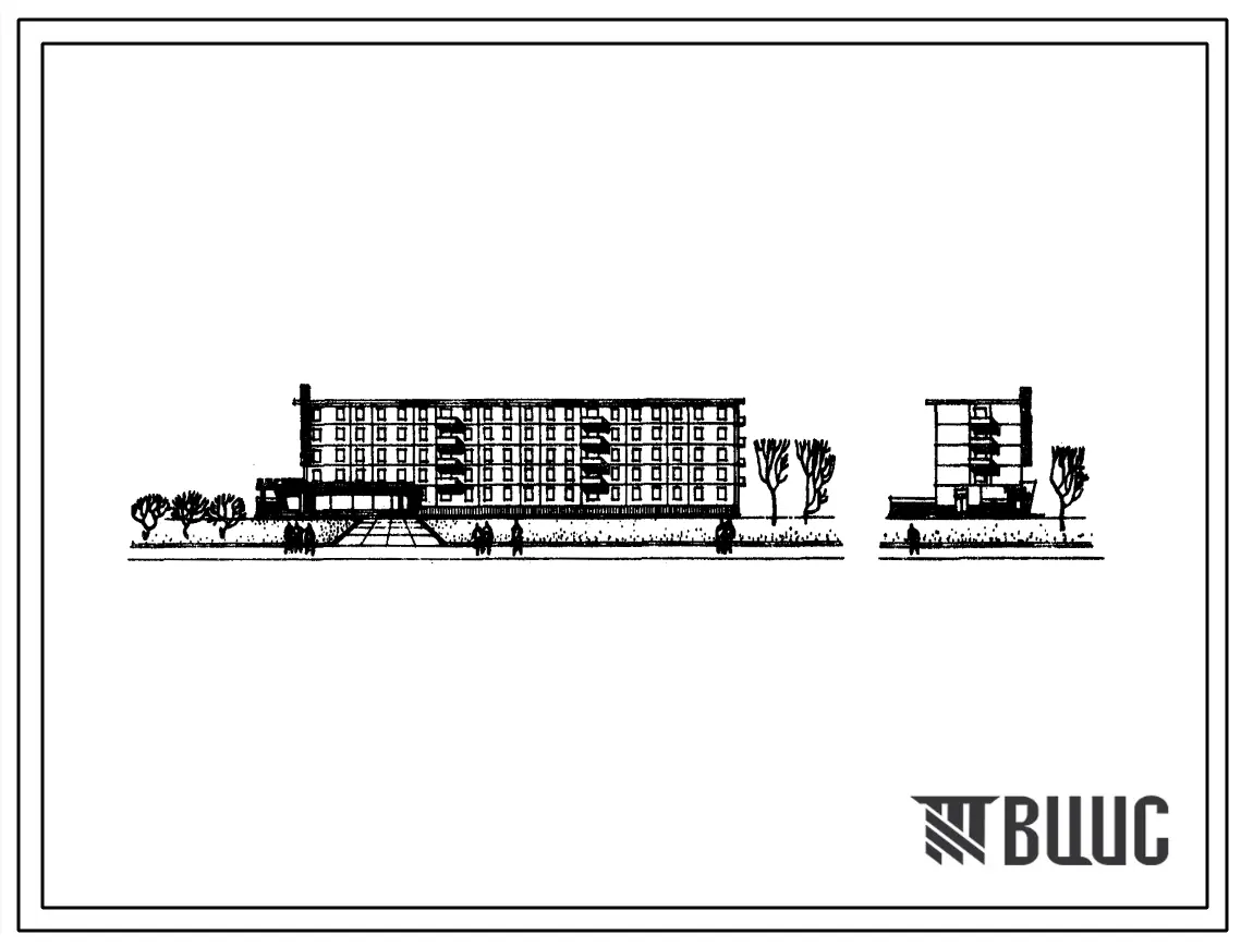 Типовой проект 1-468А-35 Пятиэтажный четырехсекционный крупнопанельный 48 квартирный жилой дом с встроенным в торце 1 этажа магазином (однокомнатных 5, двухкомнатных 20, трехкомнатных 5, четырехкомнатных 18). Для строительства во II и III строительно