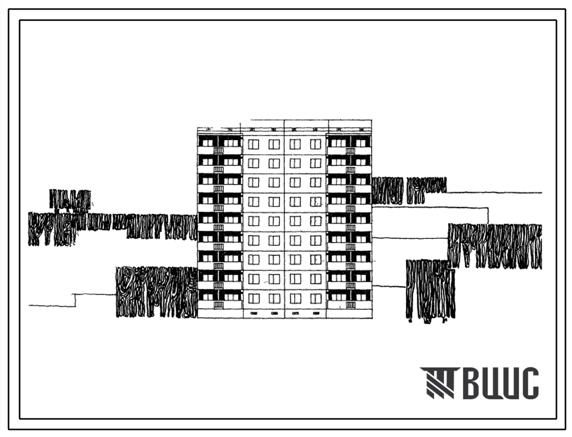 96-027 9-этажная рядовая –торцевая блок-секция на 36 квартир (двухкомнатных 2Б-18, трехкомнатных 3А-18) для строительства во 2В, 2Б, 3В климатических подрайонах Украинской ССР, на неравномерно-сжимаемых грунтах, на просадочных грунтах и подрабатываемых те
