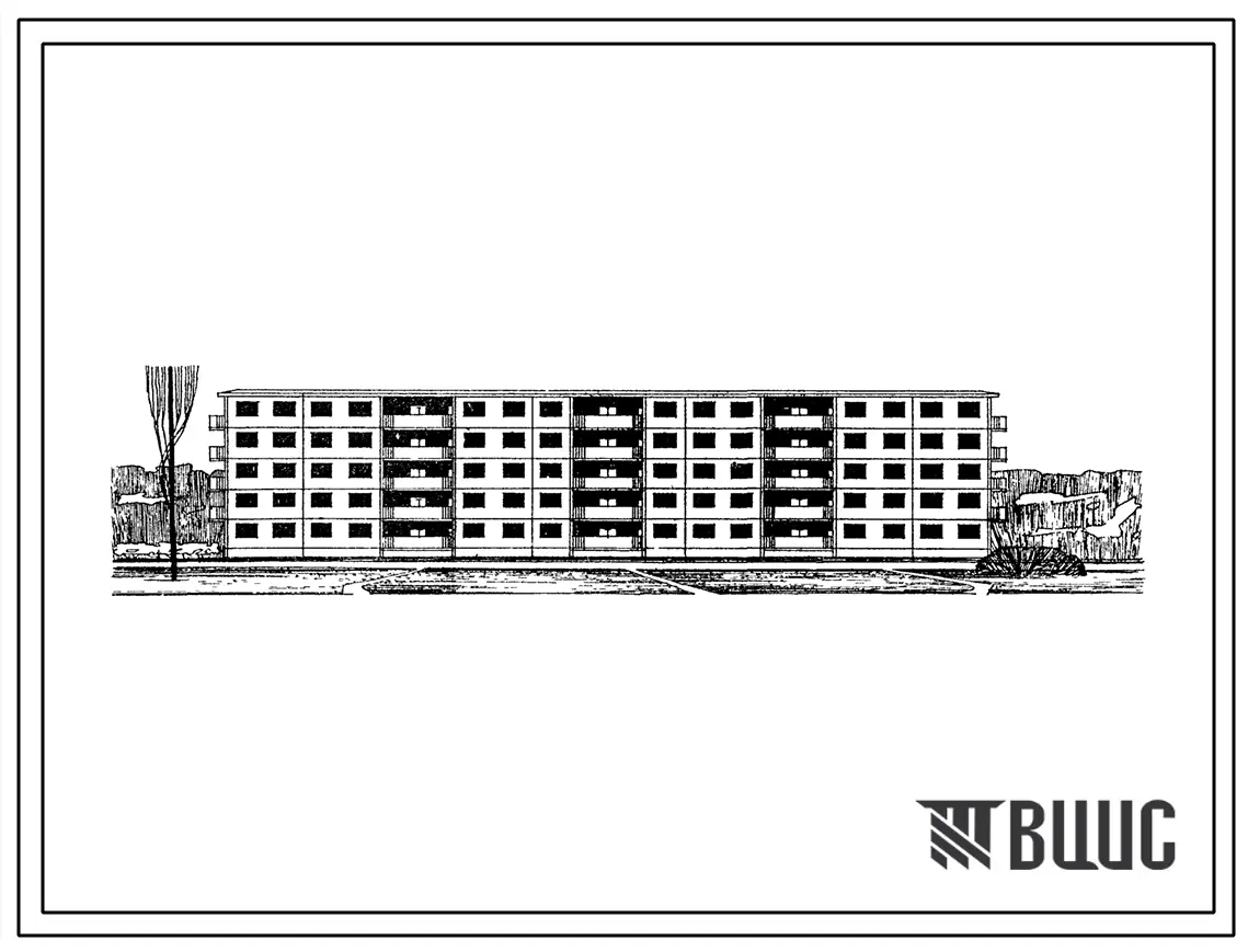 Типовой проект 1Р-303-5 Пятиэтажный четырехсекционный крупнопанельный жилой дом на 55 квартир.