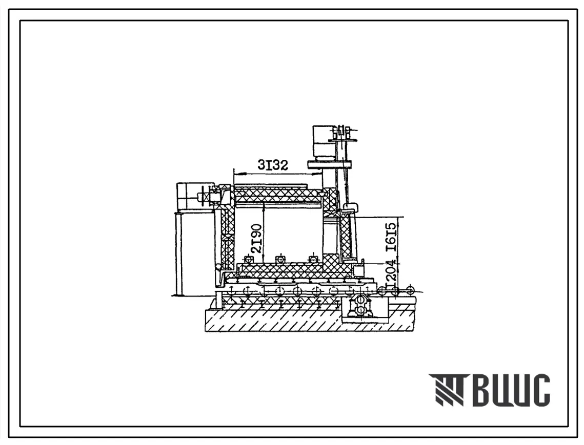 Типовой проект 406-9-329.88 Печь термическая с выкатным подом размерами 1,6 х 3,0 м на газе с ограждением из кирпича