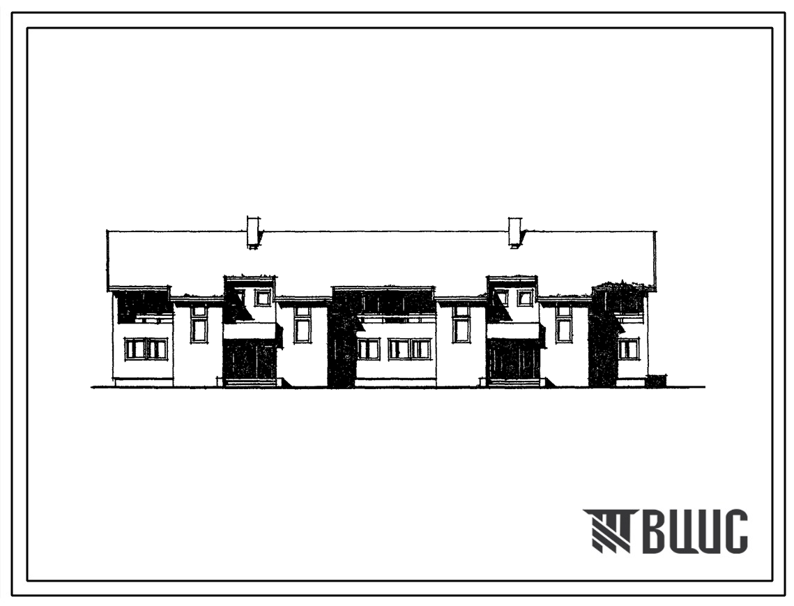 Типовой проект 144-12-173.2 Двухэтажный четырехквартирный блокированный дом с квартирами типа 4А в двух уровнях.