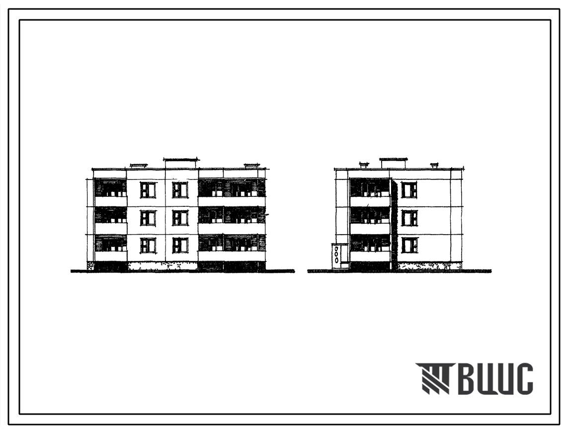 Типовой проект 210-03.2 Трехэтажная шестиквартирная торцевая блок-секция с квартирами 3Б-4Б (левая).
