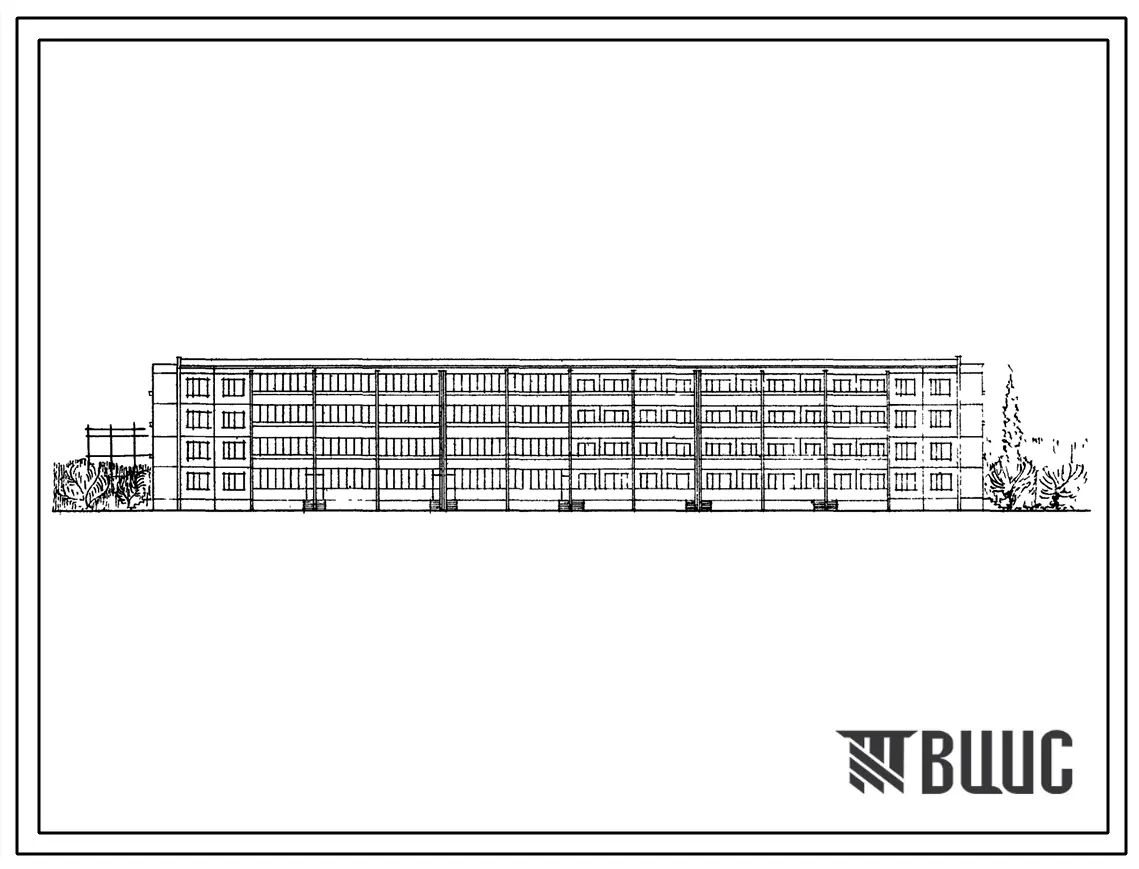Типовой проект 1Уз-500ТСП-2/1 Четырехэтажный шестисекционный дом на 56 квартир (однокомнатных 1Б-16; двухкомнатных 2Б-24; трехкомнатных 3Б-16).