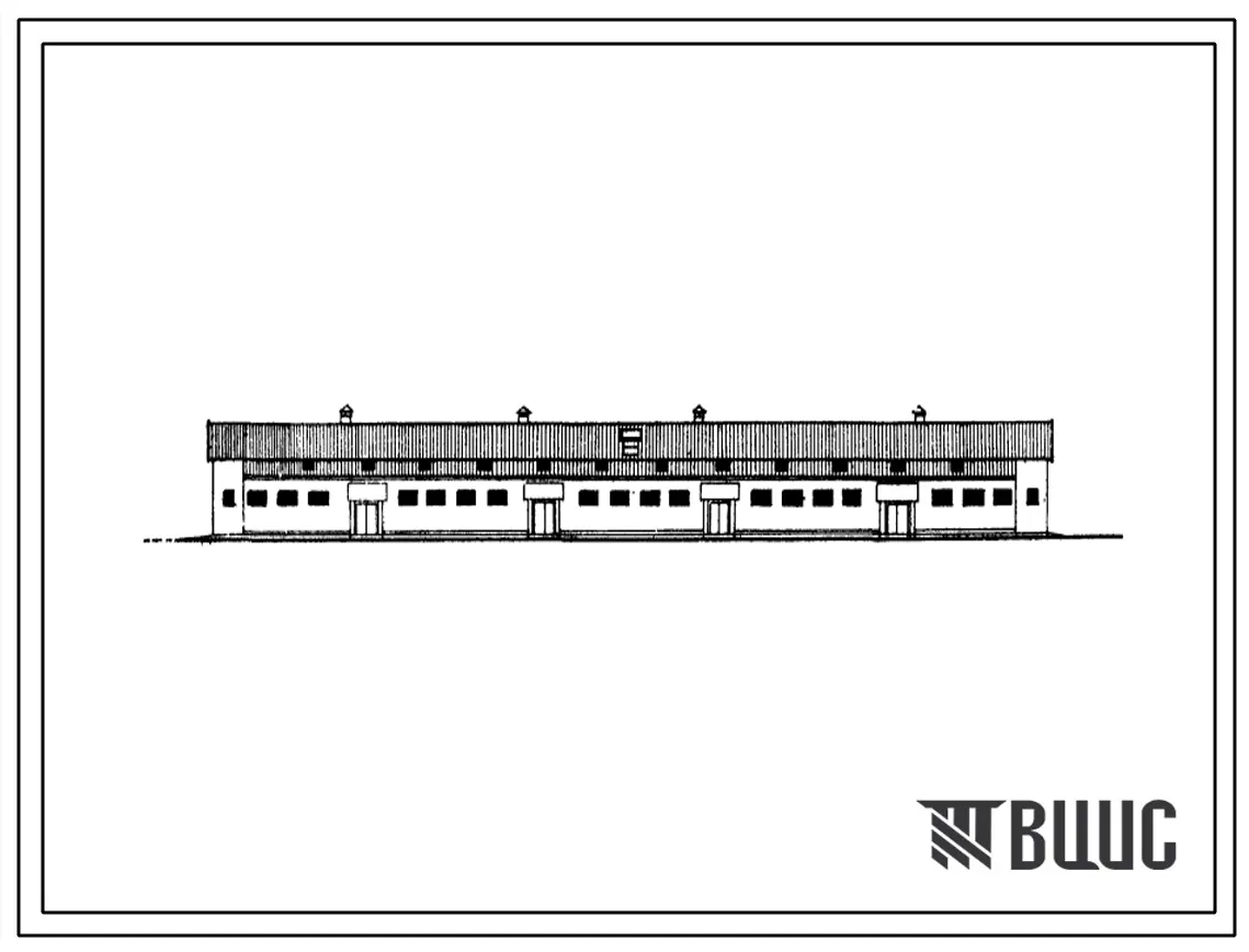 Типовой проект 801-163 Здание на 228 голов молодняка беспривязного содержания с нормированным кормлением в здании. Для строительства в районах с расчетной наружной температурой -25, -30 и -40 0С. Тип 1