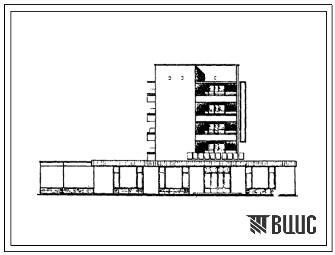 Типовой проект 87-087/1 Пятиэтажная торцовая левая блок-секция на 13 квартир со встроенно-пристроенным продовольственным магазином на 24 рабочих места