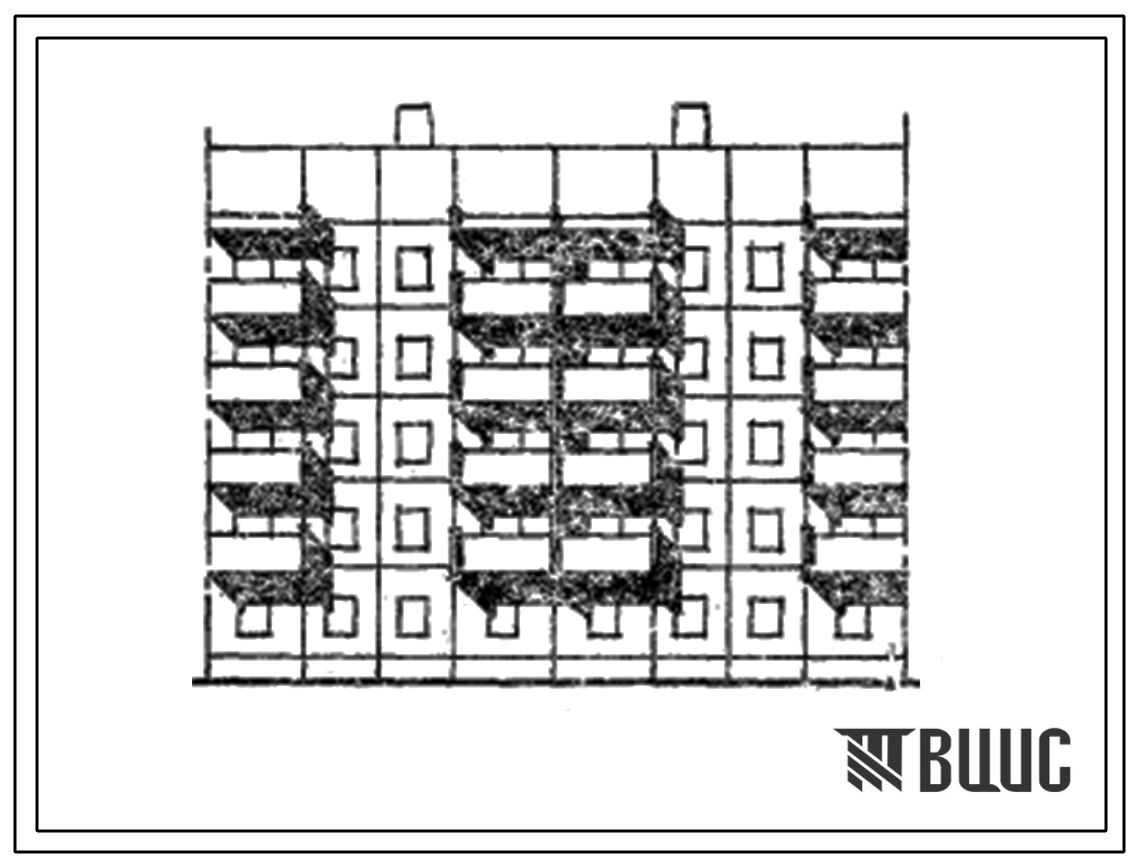 Типовой проект 105-075с Блок-секция 5-этажная 20-квартирная 3Б.2Б - 2Б.3Б рядовая с торцовыми окончаниями. Вариант с 3х-слойными стеновыми панелями и выносными балконами
