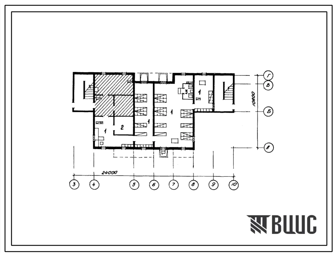 Типовой проект П-4-100(111-26-114.2.13.87) Хозяйственные помещения в подвале 2-этажного 2-секционного 12-квартирного жилого дома, для строительства в украинской ССР, (убежище на 100 человек, размеры убежища 24м на 10,8м, режимы вентиляции 1,2).