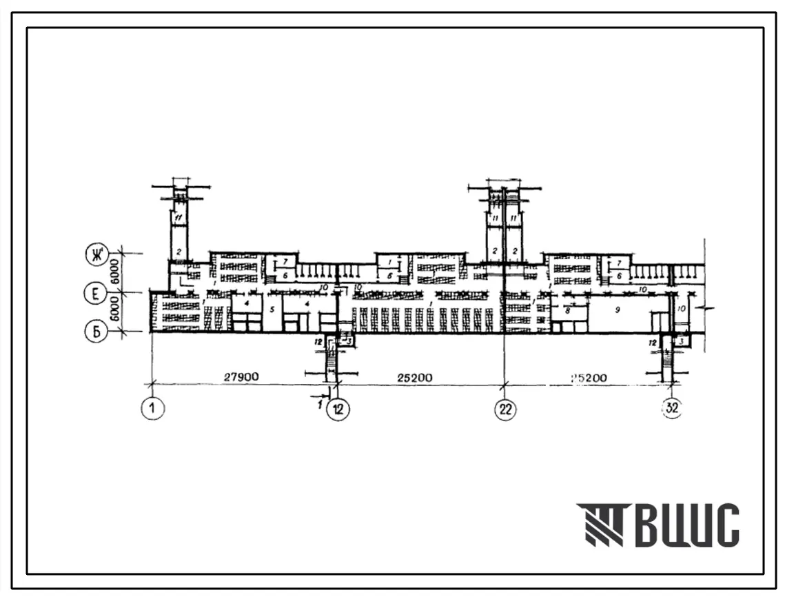 Типовой проект A-IV-2230(111-152-14/1.2) Помещения общественного назначения, размещаемые в подвале 5 этажного шестисекционного дома на 89 квартир, (убежище на 2230 человек, размеры убежища 78,3м на 12м, режимы вентиляции 1,2).