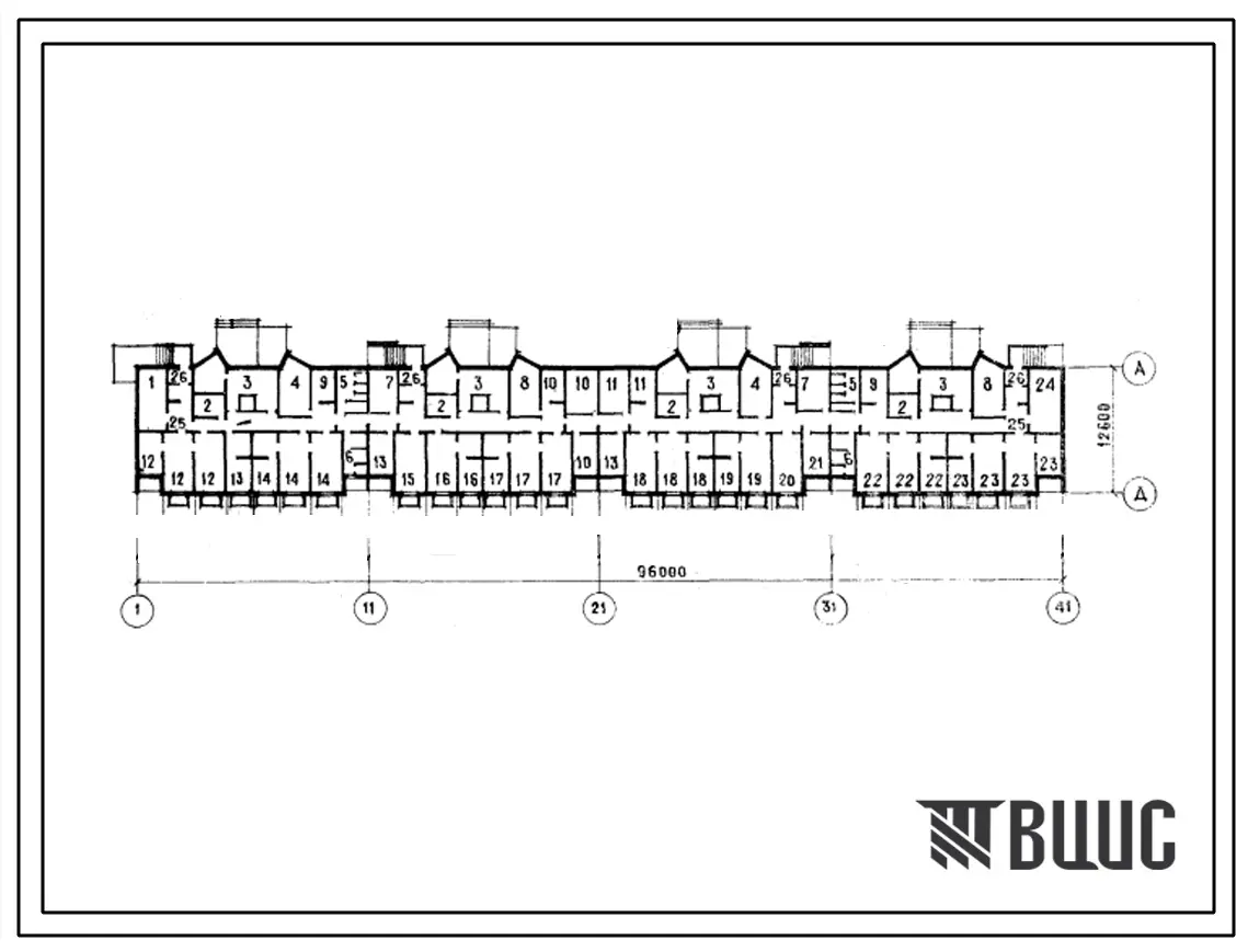 Типовой проект Б-1-1300-79.302 Помещения общественного назначения в подвале 9этажного 4секционного жилого дома,скомпонованного из блок-секций 93-08/1, (убежище на 1300 человек, размеры убежища 96м на 12,6м, режимы вентиляции 1,2).