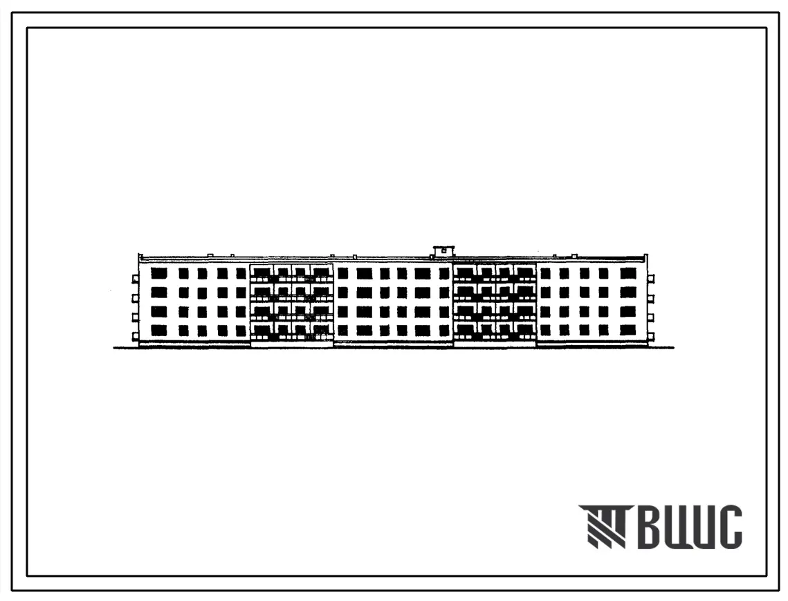 Типовой проект 1у-438АС-32к Четырехэтажный четырехсекционный жилой дом на 56 квартир со стенами из кирпича (однокомнатных 8, двухкомнатных 16, трехкомнатных 32).