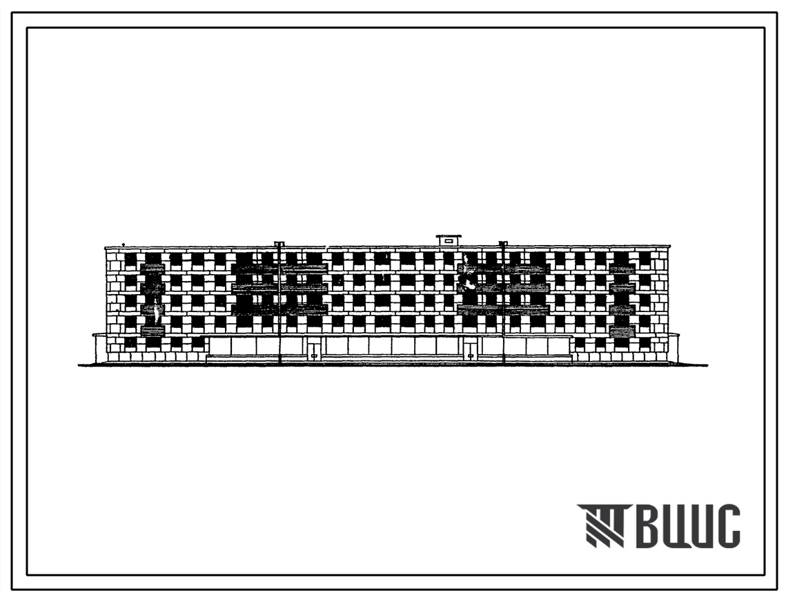 Типовой проект 1У-438АВ-32К Пятиэтажный четырехсекционный жилой дом на 70 квартир со стенами из крупных кирпичных блоков и кирпича (однокомнатных  10, двухкомнатных  30, трехкомнатных  20, четырехкомнатных  10).