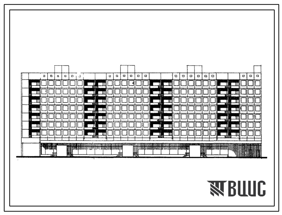Типовой проект 1Лг-504Д-12 9-этажный 7-секционный крупнопанельный жилой дом на 214 квартир с пристроенными магазинами в 1-м этаже.