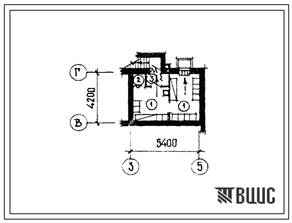Типовой проект П-5-14(89-090.85) Бытовые помещения в подвале жилого блок-дома 2-этажного 1-квартирного с 3-комнатной квартирой в двух уровнях, (убежище на 14 человек, размеры убежища 5,4м на 4,2м, режимы вентиляции 1).