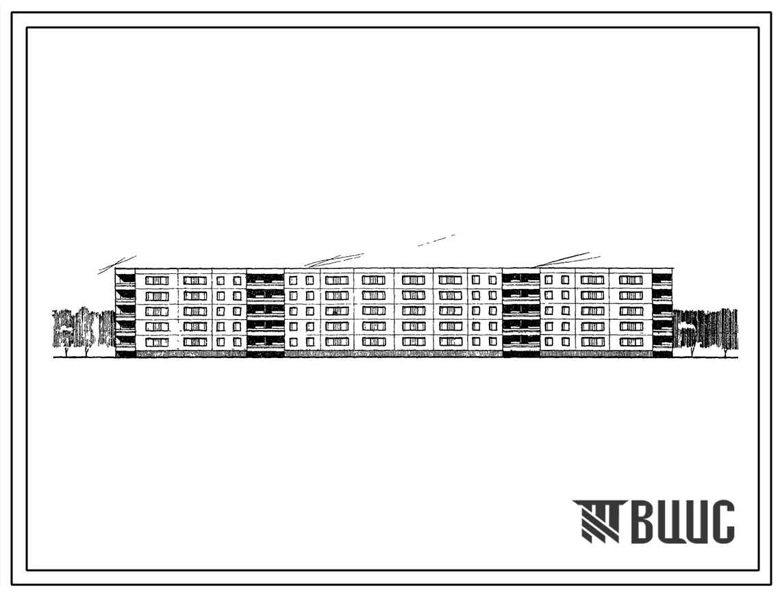 Типовой проект 111-99-2 Пятиэтажный шестисекционный дом на 69 квартир (однокомнатных 1А-9, двухкомнатных 2Б-9, трехкомнатных 3Б-31, четырехкомнатных 4Б-10, пятикомнатных 5А-10).