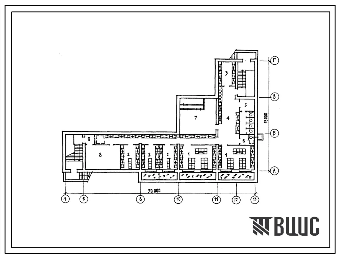 Типовой проект П-1-302(408-33-4.87) Общественного помещения в подвале фабрики ремонта и пошива швейных изделий, (убежище на 302 человек, размеры убежища 30м на 18м, режимы вентиляции 1,2).