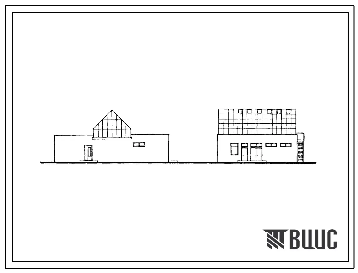 Типовой проект 224-9-192.86 Учебно-хозяйственный блок с теплицей. Для строительства в городах и поселках городского типа. Полный исходный проект высокого разрешения.