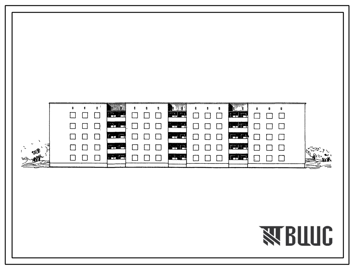 Типовой проект 114-87-68/1 Пятиэтажный четырехсекционный жилой дом на 50 квартир (однокомнатных 1Б-10; двухкомнатных 2Б-10; трехкомнатных 3А-20; четырехкомнатных 4Б-10).