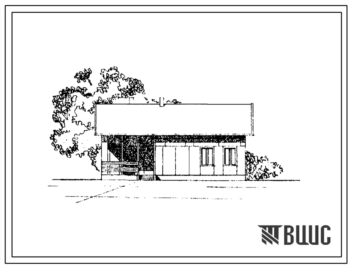 Типовой проект 183-17-44/1 Одноэтажный одноквартирный дом с трехкомнатной квартирой с упрощенным инженерным оборудованием для индивидуальных застройщиков. Для строительства в 1В климатическом подрайоне, 2 климатическом районе (с возможностью применения в