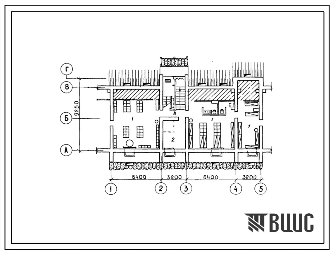 Типовой проект П-4-82(103-018.13.88) Помещения подвала трехэтажной рядовой блок-секции на 6 квартир (Р за-4Б) с несущими кирпичными поперечными стенами, (убежище на 82 человек, размеры убежища 19,2м на 9,25м, режимы вентиляции 1,2).