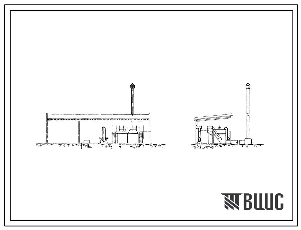 Типовой проект 903-1-33 Отопительная котельная закрытого типа на 2 водогрейных котла «Энергия-6» поверхностью нагрева по 42,4 м.кв.. Топливо дрова и крупнокусковые отходы. Теплоноситель вода.
