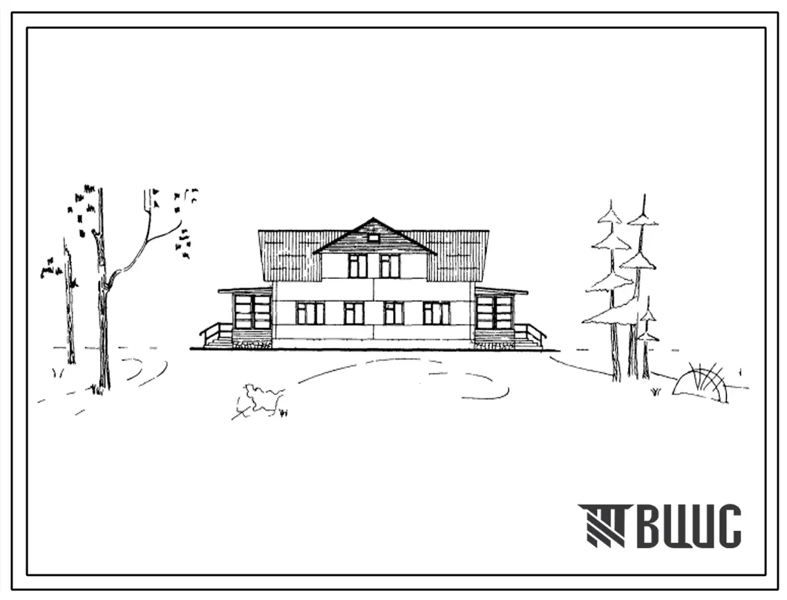 Типовой проект 181-25-13 Одноэтажный двухквартирный жилой дом с четырехкомнатными квартирами 4Б и мансардой. Для строительства в 1В,1Д,3А и 3В климатических подрайонах, во 2 климатическом районе.