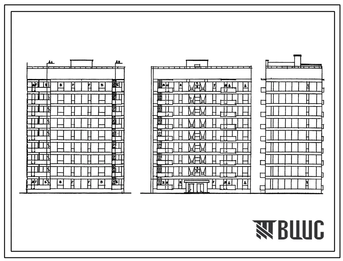 Типовой проект 87-084/2 Девятиэтажная торцовая правая блок-секция на 36 квартир Т-1Б-2Б-2Б-3А