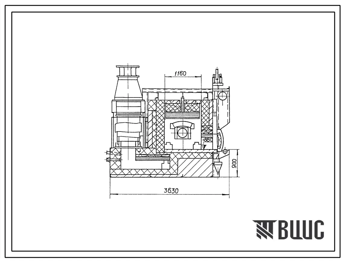Типовой проект 406-9-262.83 Печь нагревательная двухкамерная, размеры пода 2(1,16х1,16) м, на газе и мазуте с отводом дыма вверх