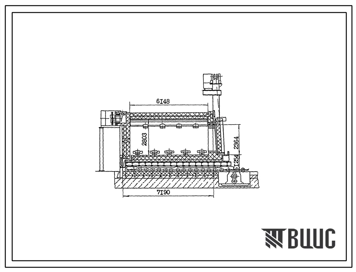 Типовой проект 406-9-337.88 Печь термическая с выкатным подом размерами 3,0 х 6,0 м на газе с ограждением из кирпича