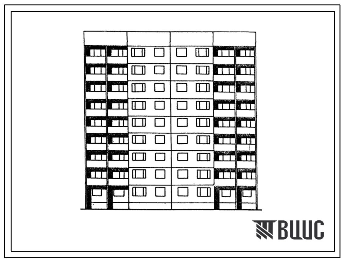 Типовой проект 1Лг-602-020.13.86 Блок-секция с торцевыми окончаниями 9-этажная 36-квартирная 2Б-2Б-3Б-3Б (для строительства в г. Риге)