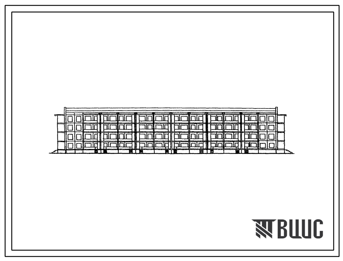 Типовой проект 1Уз-500ТСП-7 Крупнопанельный четырехэтажный шестисекционный дом на 56 квартир (однокомнатных 1Б-16, двухкомнатных 2Б-24, трехкомнатных 3Б-16) с шагом поперечных стен 2,7 и 3,3 м для строительства в 4А климатическом подрайоне Туркменской ССР
