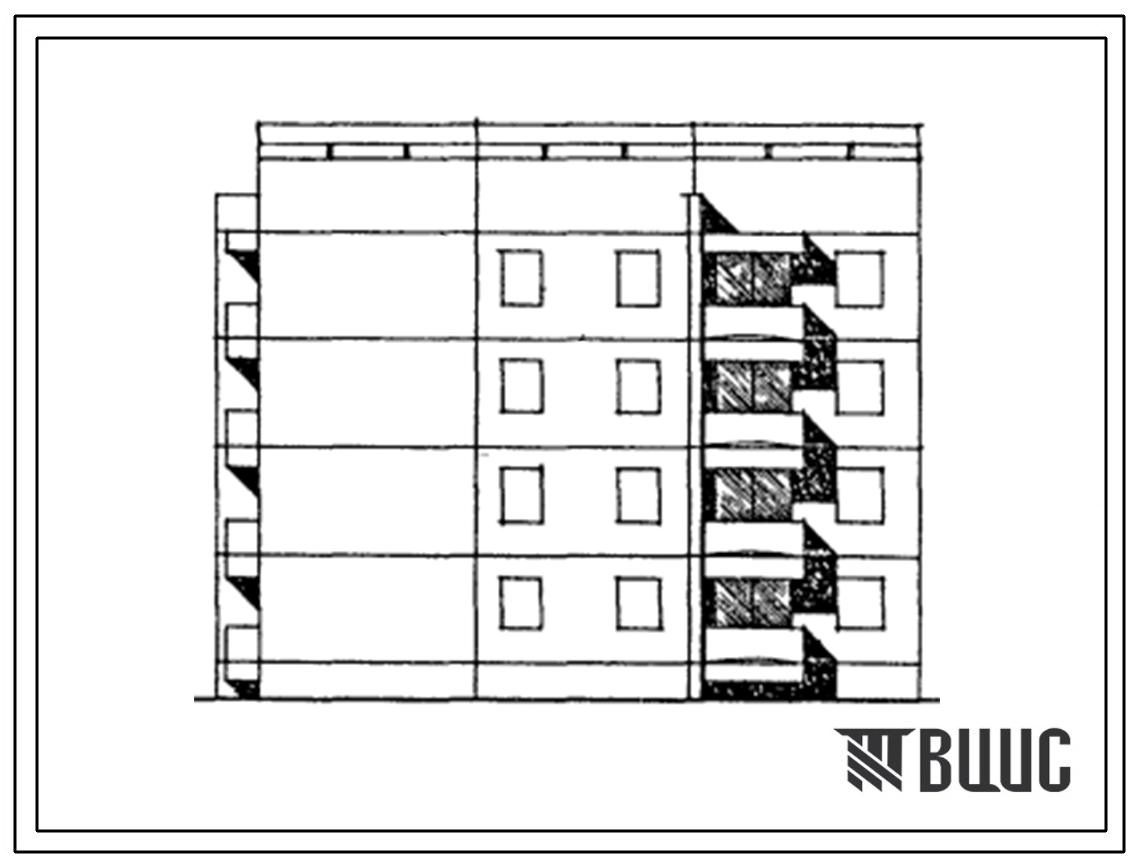 Типовой проект 129-033с.13.86 Блок-секция 4-этажная 8-квартирная торцовая обратная правая 3Б - 3Б (для Армянской ССР)