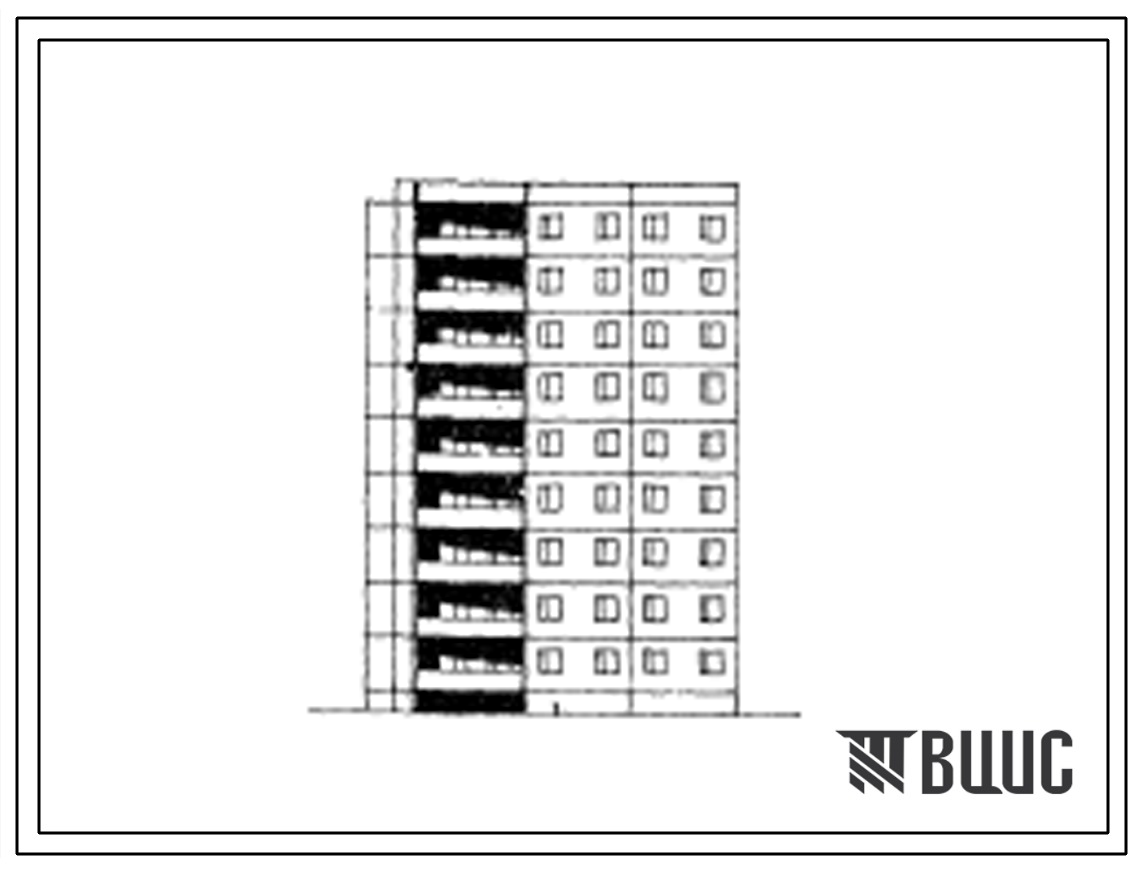 Типовой проект 82-010/1 Девятиэтажная блок-секция угловая универсальная на 27 квартир (однокомнатных 1Б-1, трехкомнатных 3А-17, четырехкомнатных 4Б-9). Для строительства в 1В климатическом подрайоне