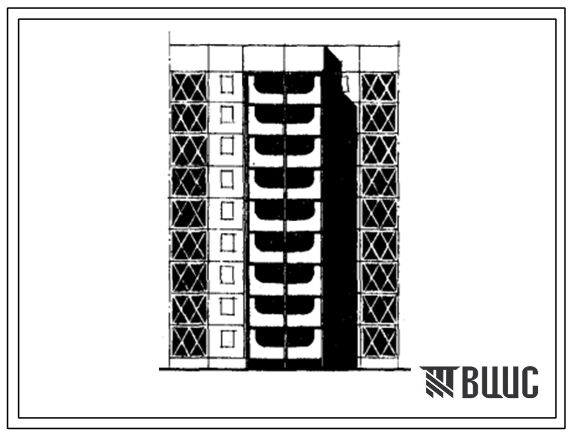Типовой проект 105-048с/1 Девятиэтажная блок-секция рядовая с торцевыми окончаниями на 27 квартир (однокомнатных 1Б-9, трехкомнатных 3Б-18). Для строительства в 3 климатическом районе Киргизской ССР сейсмичностью 8 баллов