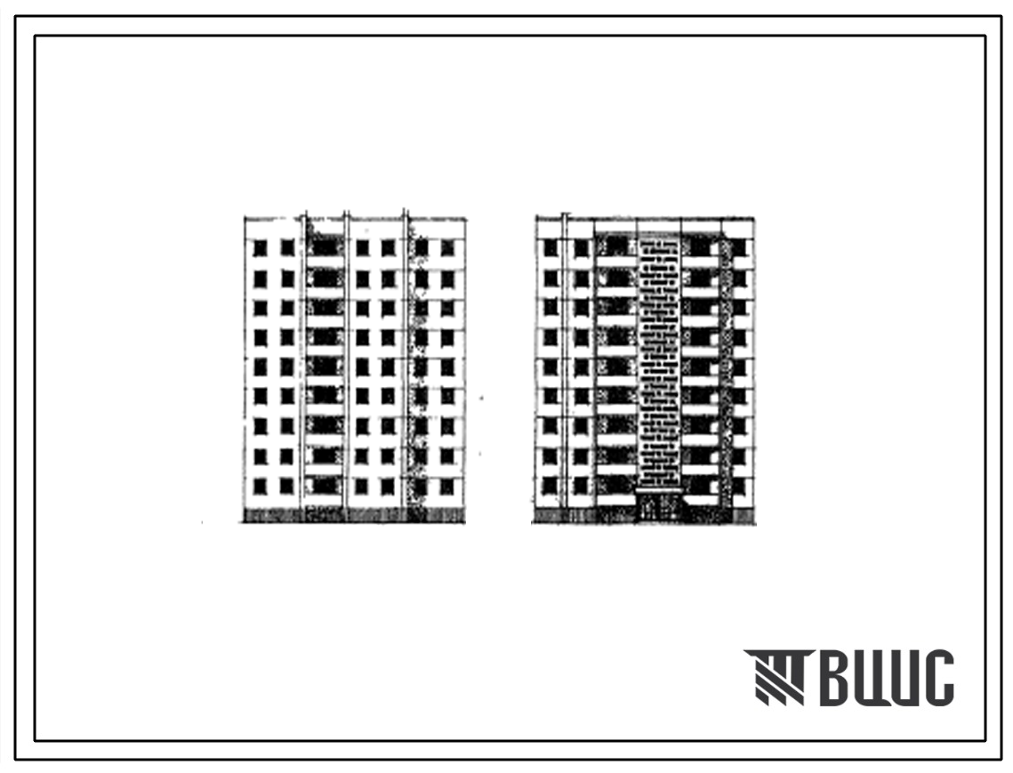 Типовой проект 97-026 Девятиэтажная крупнопанельная блок-секция торцевая рядовая правая на 27 квартир (двухкомнатных 2Б-9, трехкомнатных 3Б-9, четырехкомнатных 4Б-9). Стены из однослойных ячеистобетонных панелей