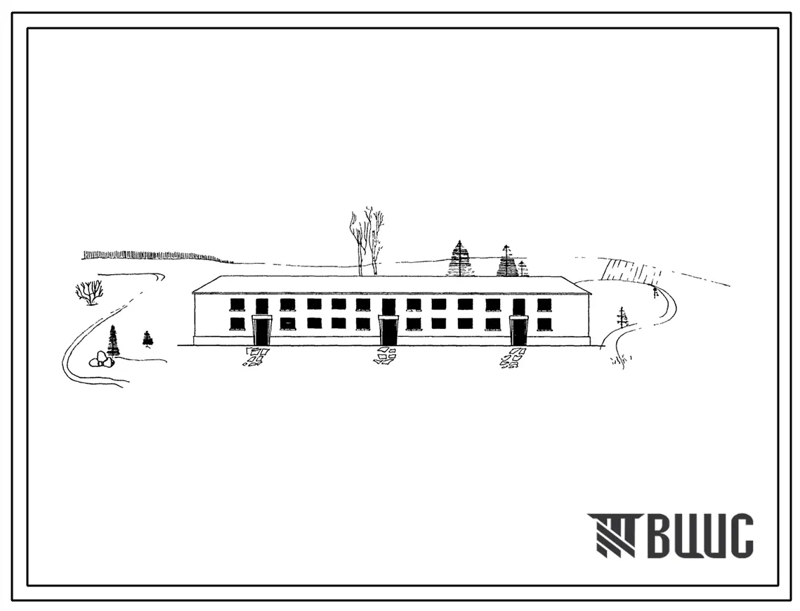 Типовой проект 113-011-10/67 Двухэтажный трехсекционный жилой дом на 18 квартир со стенами из крупных керамзитобетонных блоков (однокомнатных 4, двухкомнатных 10, трехкомнатных 4). Для строительства во II строительно-климатической зоне (для I проект