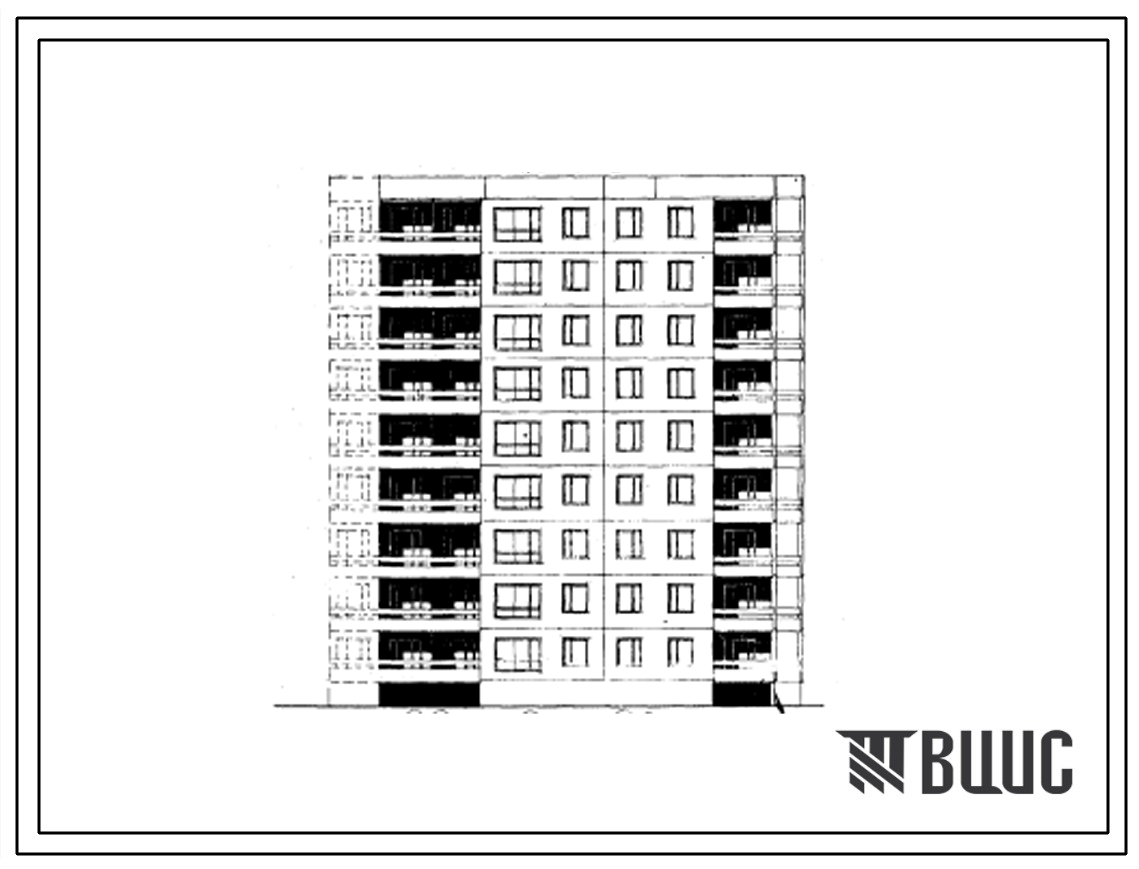 Типовой проект 99-036/1 Блок-секция девятиэтажная 36-квартирная угловая правая (двухкомнатных 2Б — 19, трехкомнатных 3Б — 8, четырехкомнатных 4Б — 9).