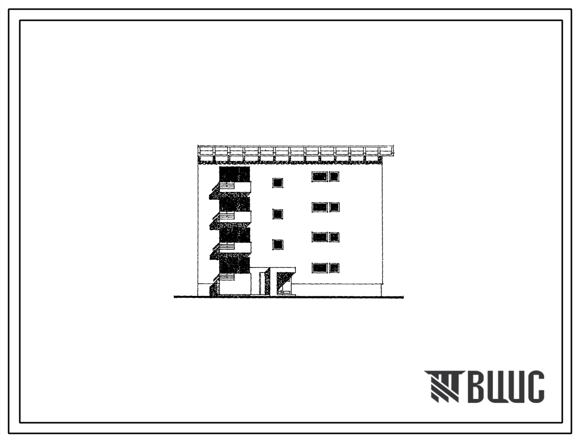 Типовой проект 155-04с Четырехэтажная блок-секция торцевая правая на 12 квартир (двухкомнатных 2А-4, трехкомнатных 3Б-8). Для строительства в 4А климатическом подрайоне сейсмичностью 7, 8 и 9 баллов на непросадочных и просадочных грунтах 1 и 2 типа