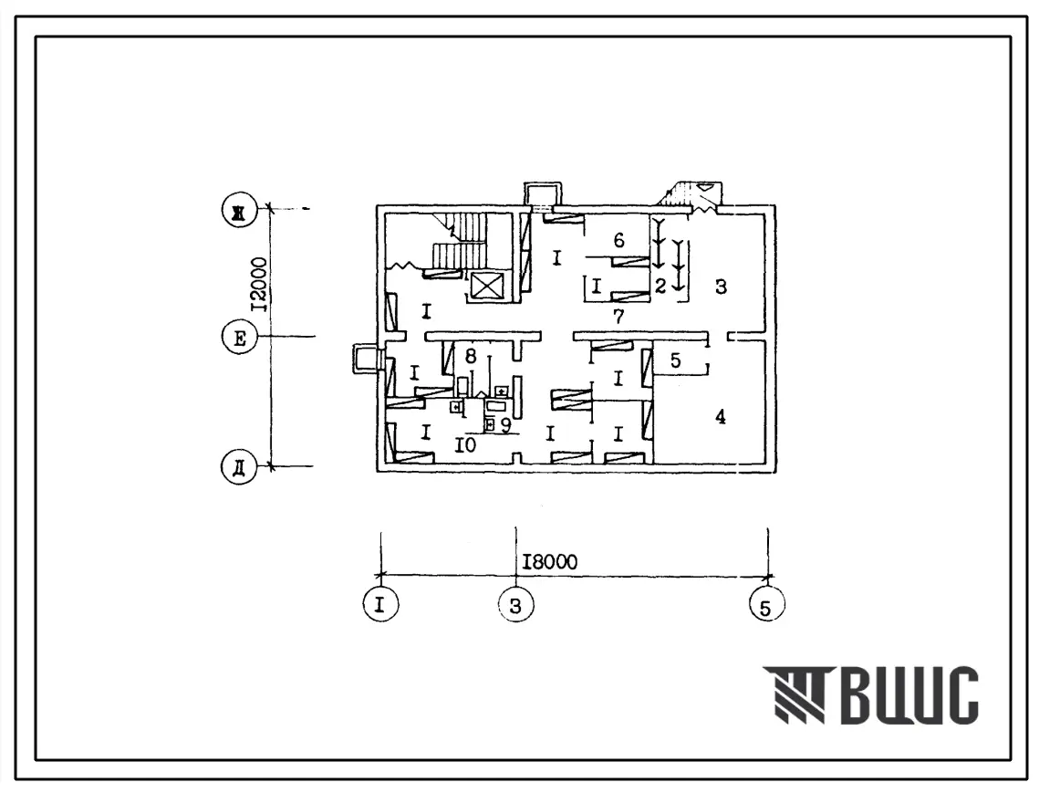 Типовой проект П-4-100(274-22-54сп.13.86) Хозяйственно-бытовые помещения подвале чайханы на 75 посадочных мест, (убежище на 100 человек, размеры убежища 18м на 12м, режимы вентиляции 1,2).