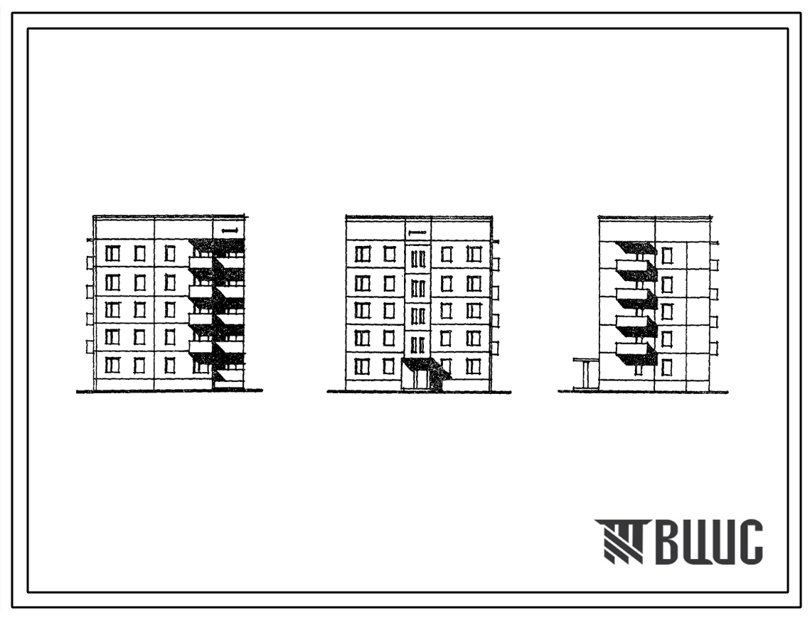 Типовой проект 125-012/1.2 5-этажная 15-квартирная торцовая (левая) блок-секция 1Б-2Б-4Б