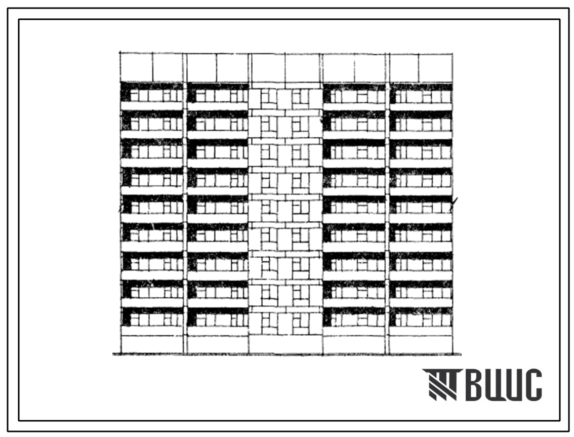 Типовой проект 81-015.13.87 Блок-секция 9-этажная 54-квартирная рядовая с торцовыми окончаниями 1.1.2.2.3.3. Меридиональной ориентации для Марийской АССР