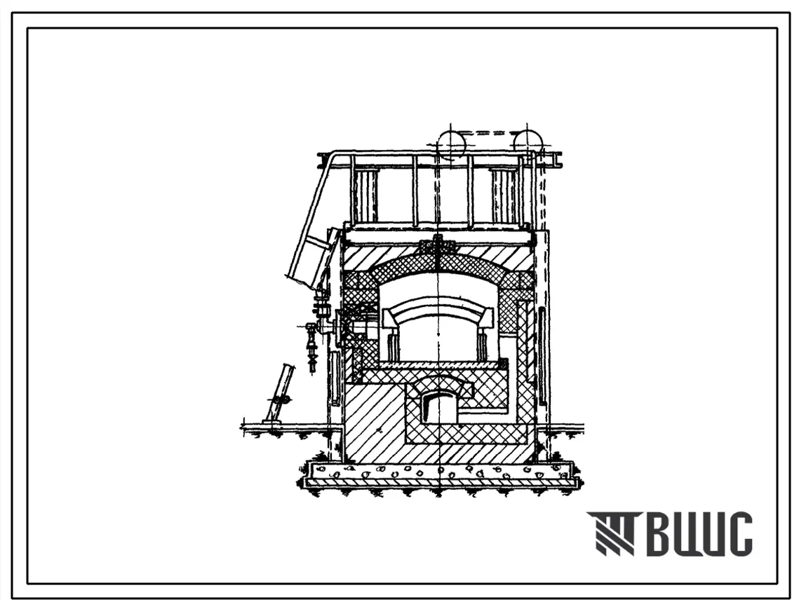 Типовой проект 406-9-53/70 Печь нагревательная камерная размером пода 1,6х1,2м на мазуте и газе низкого и среднего давления с отводом дыма вверх и в боров с КИП и автоматикой.