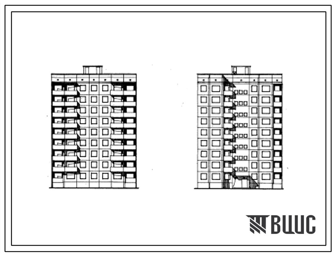 Типовой проект 94-024 Девятиэтажная крупнопанельная рядовая и торцевая правая блок-секции на 36 квартир для строительства во 2 и 3 климатических районах Украинской ССР.