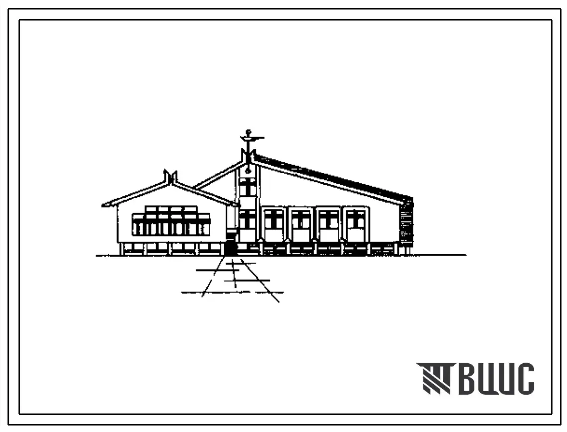 Типовой проект 216-2-186см Детские ясли – сад на 50 мест, объединенные в одном здании с начальной школой на 40 учащихся. Сейсмичность 7, 8, 9 баллов с вечномерзлыми грунтами. Здание одноэтажное. Стены брусчатые.