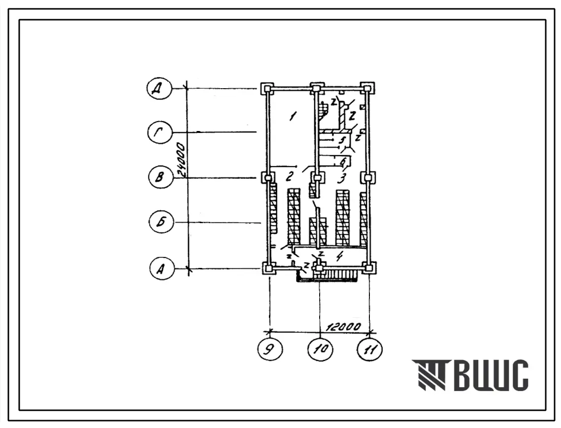 Типовой проект П-2(4)-145(810-3-1) Подсобные помещения в подвале блока вспомогательных служб тепличного комбината площадью 6 га теплиц, (убежище на 145 человек, размеры убежища 24м на 12м, режимы вентиляции 1,2).