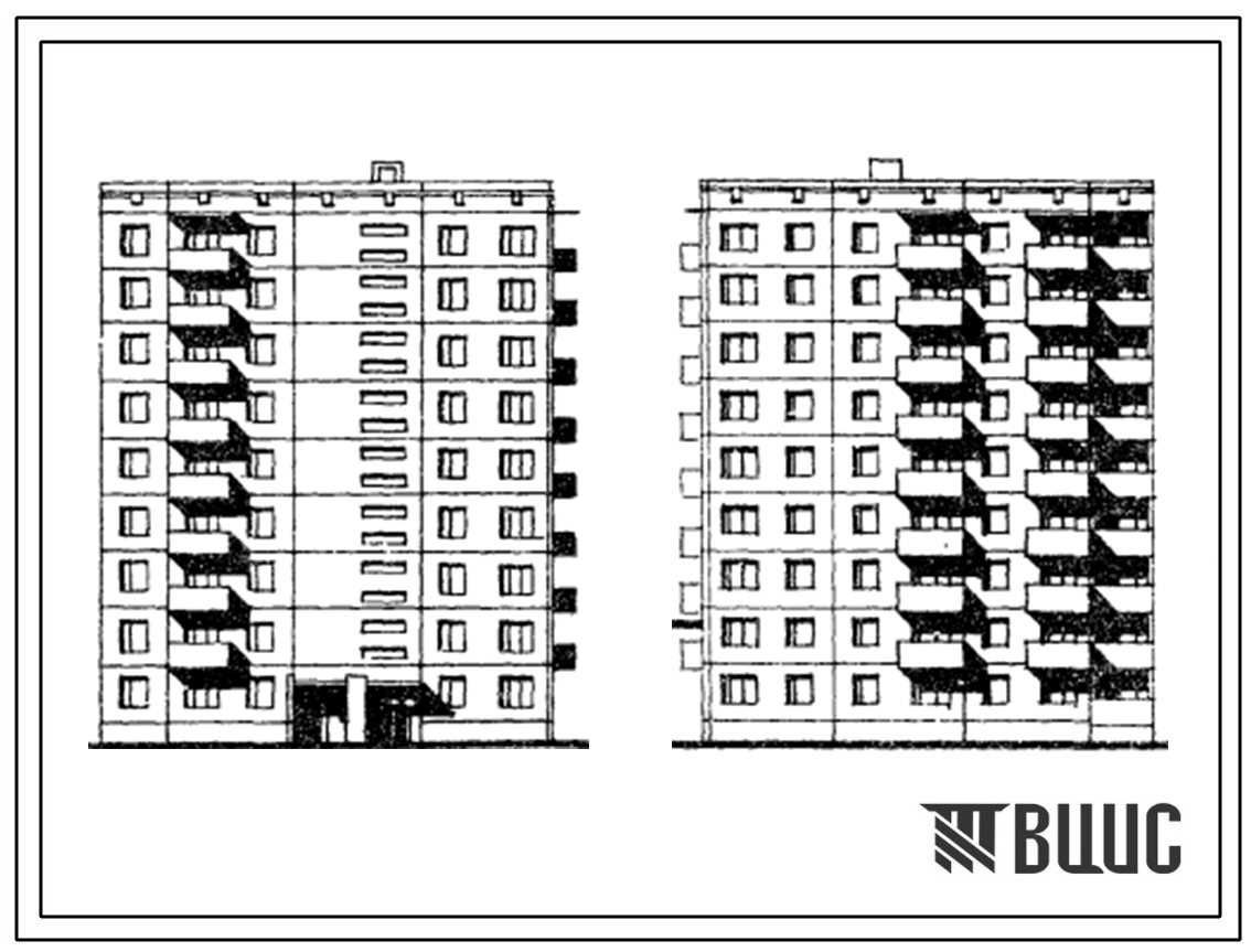 Типовой проект 75-025/1 Блок-секция 9-этажная 36-квартирная торцевая левая 1Б-1Б-3Б-4А