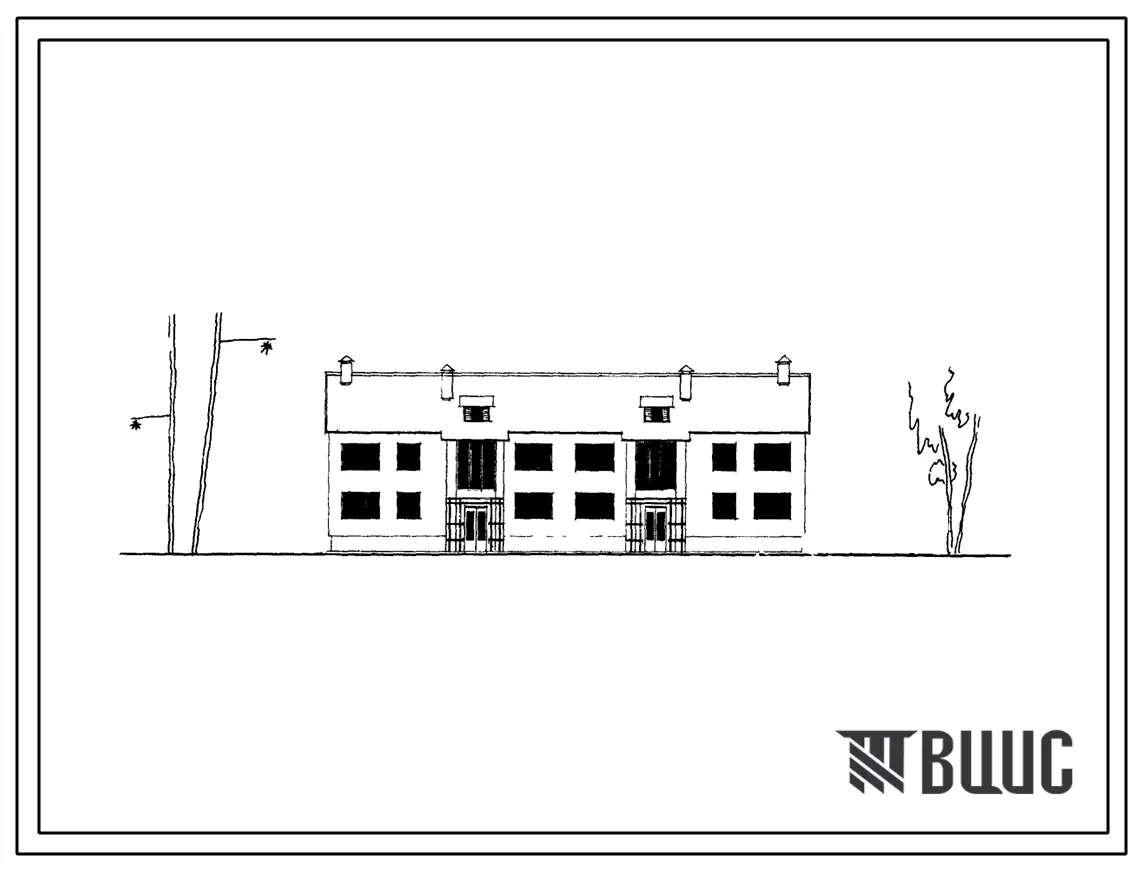 Типовой проект 114-14-3 Двухэтажный двухсекционный дом на 8 квартир (двухкомнатных 4, трехкомнатных 4). Стены из местных материалов.